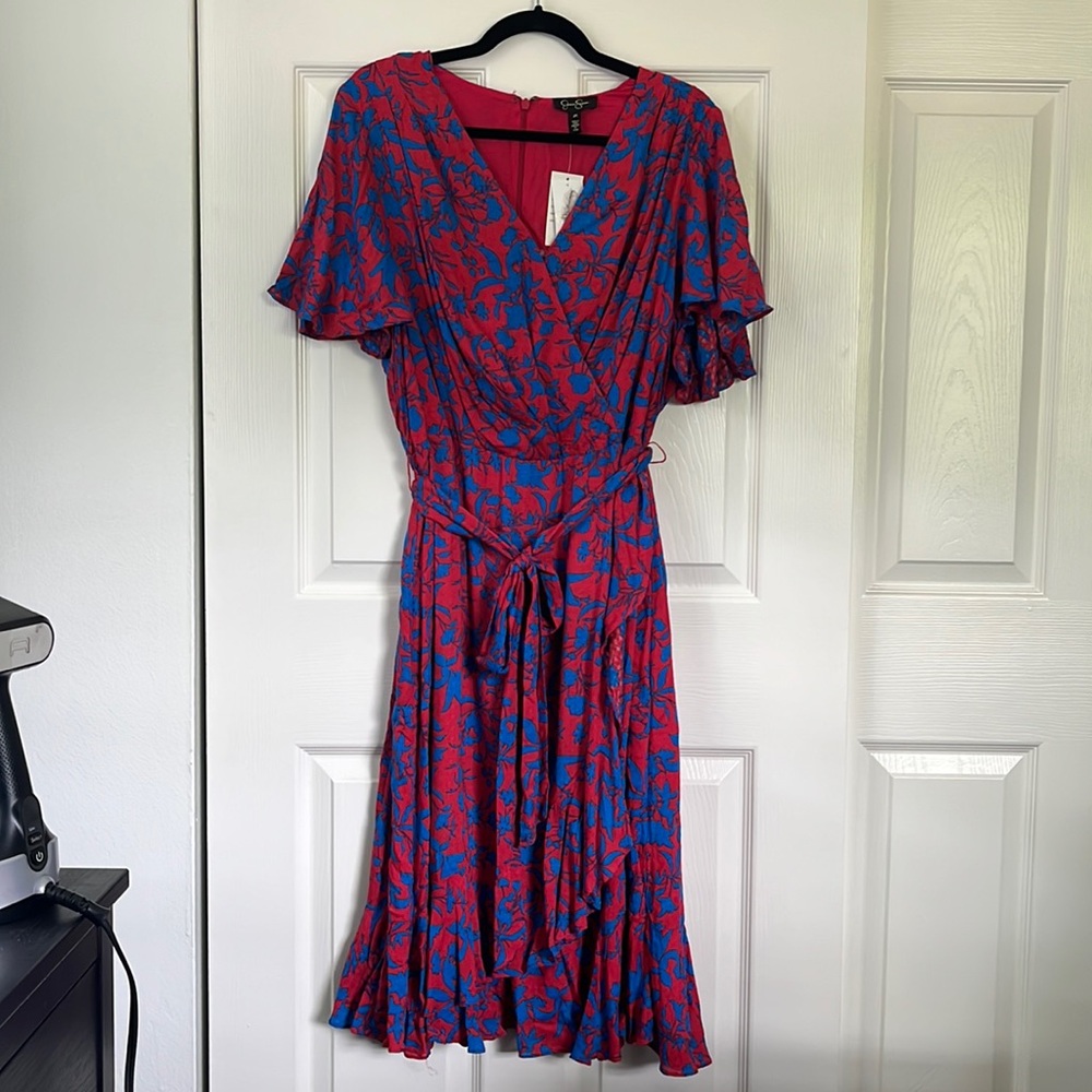 Jessica Simpson red and blue wrap dress